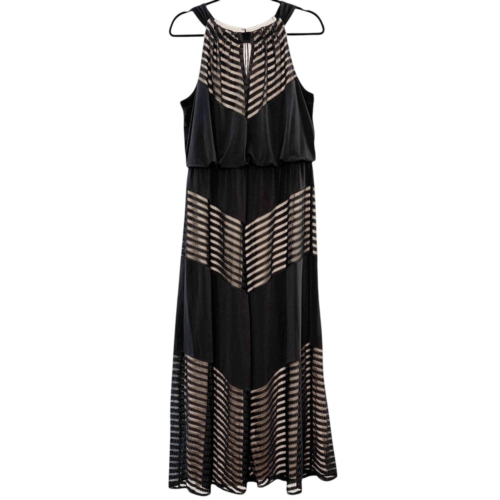 CB Established 1962 Formal Halter‎ Maxi Dress Women's 14P Mesh Stripe Evening